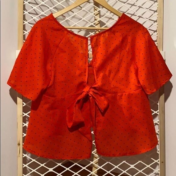 Elli Orange Black Polka Dots Crop Blouse Large - Picture 3 of 4